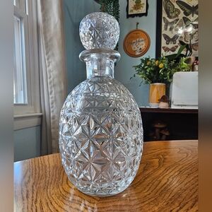 Vintage Clear Pressed Glass Diamond Point Liquor Decanter Moon Water Carafe